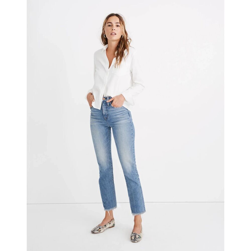 MADEWELL The Perfect Vintage Jeans Raw Hem High Rise Rigid Blue Denim Size 28